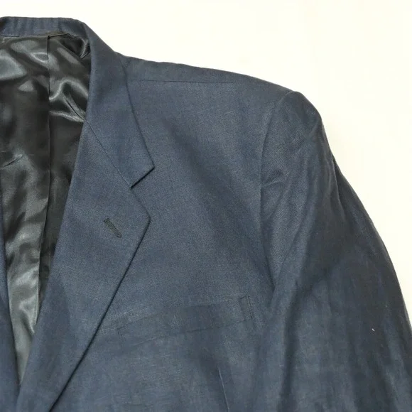 Innocenti Tom James 54R Navy Blue Gold Button Linen Blazer Jacket Sport Coat
